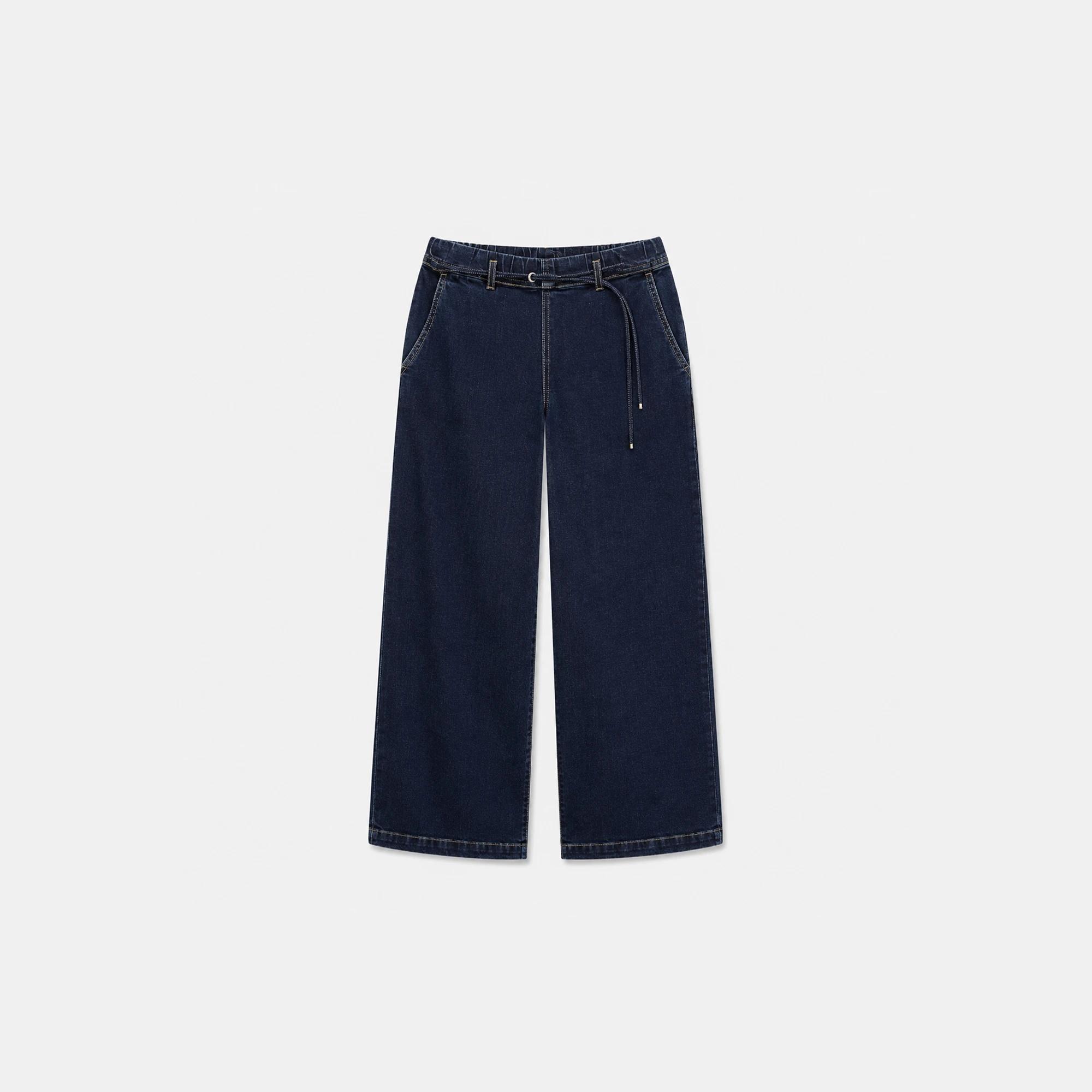 بنطلون جينز واسع الساقين للبنات مزود برباط. alternative product image