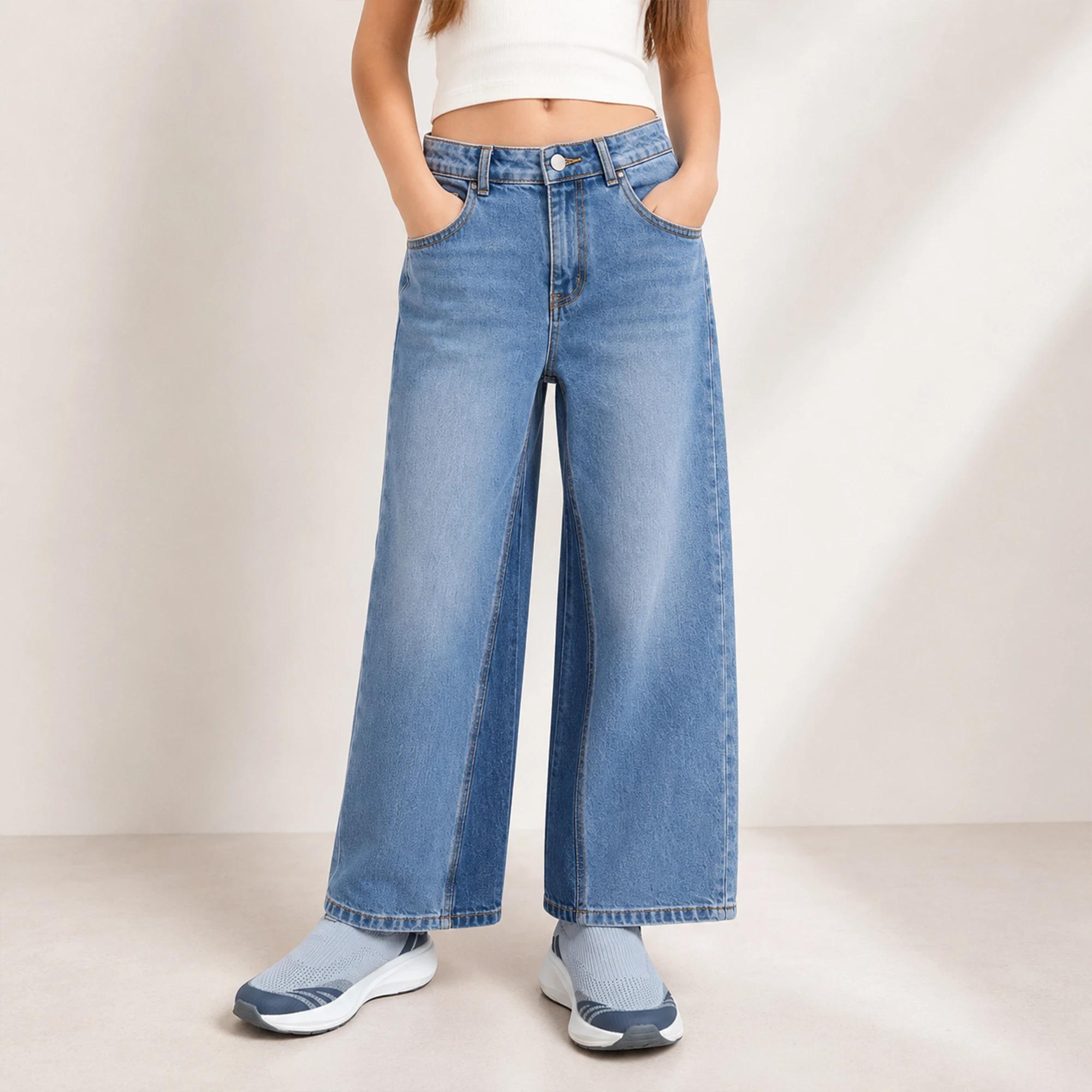 بنطلون جينز واسع الساقين للبنات product image