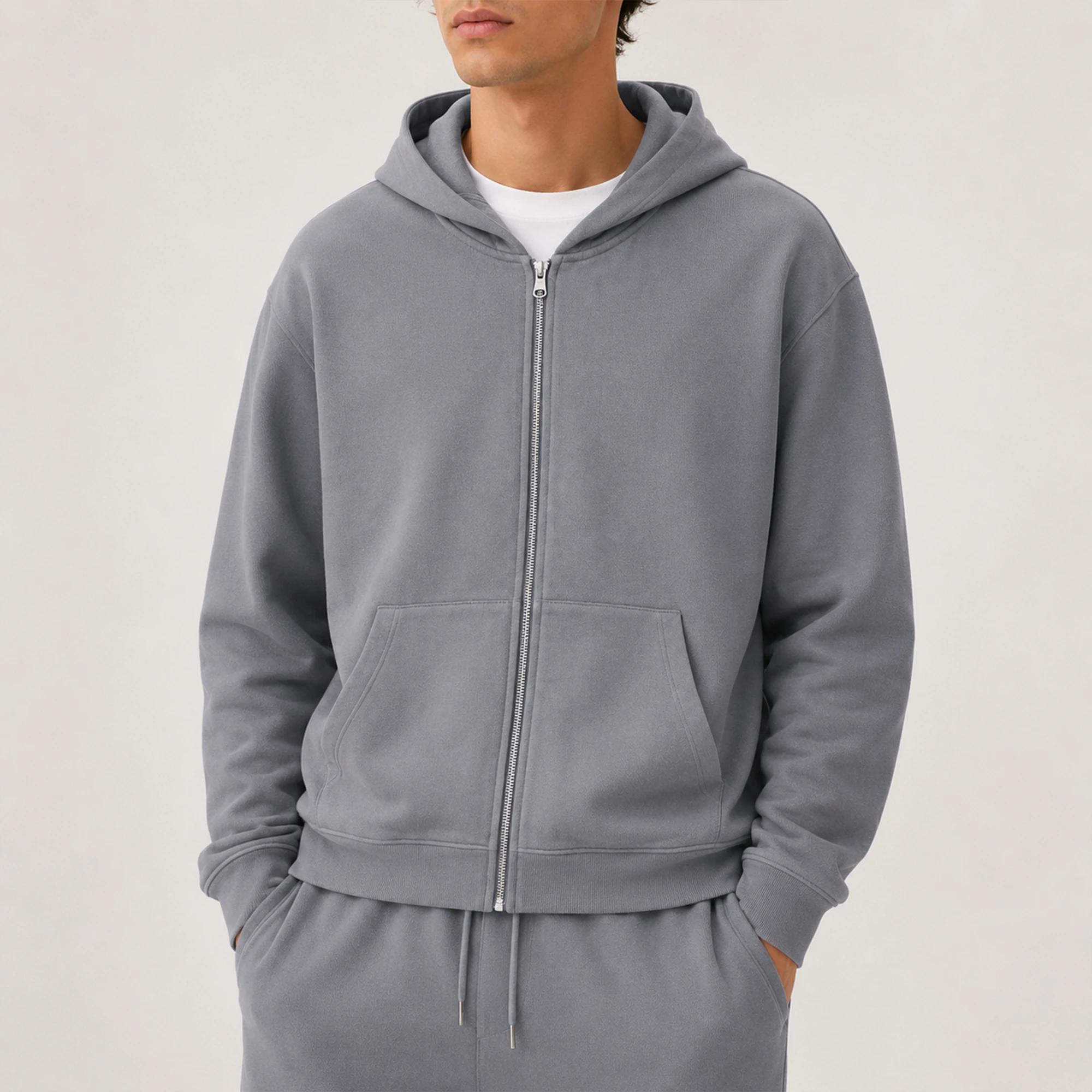 هودي رجالي بسحاب كامل مصنوع من مزيج القطن المطاطي product image