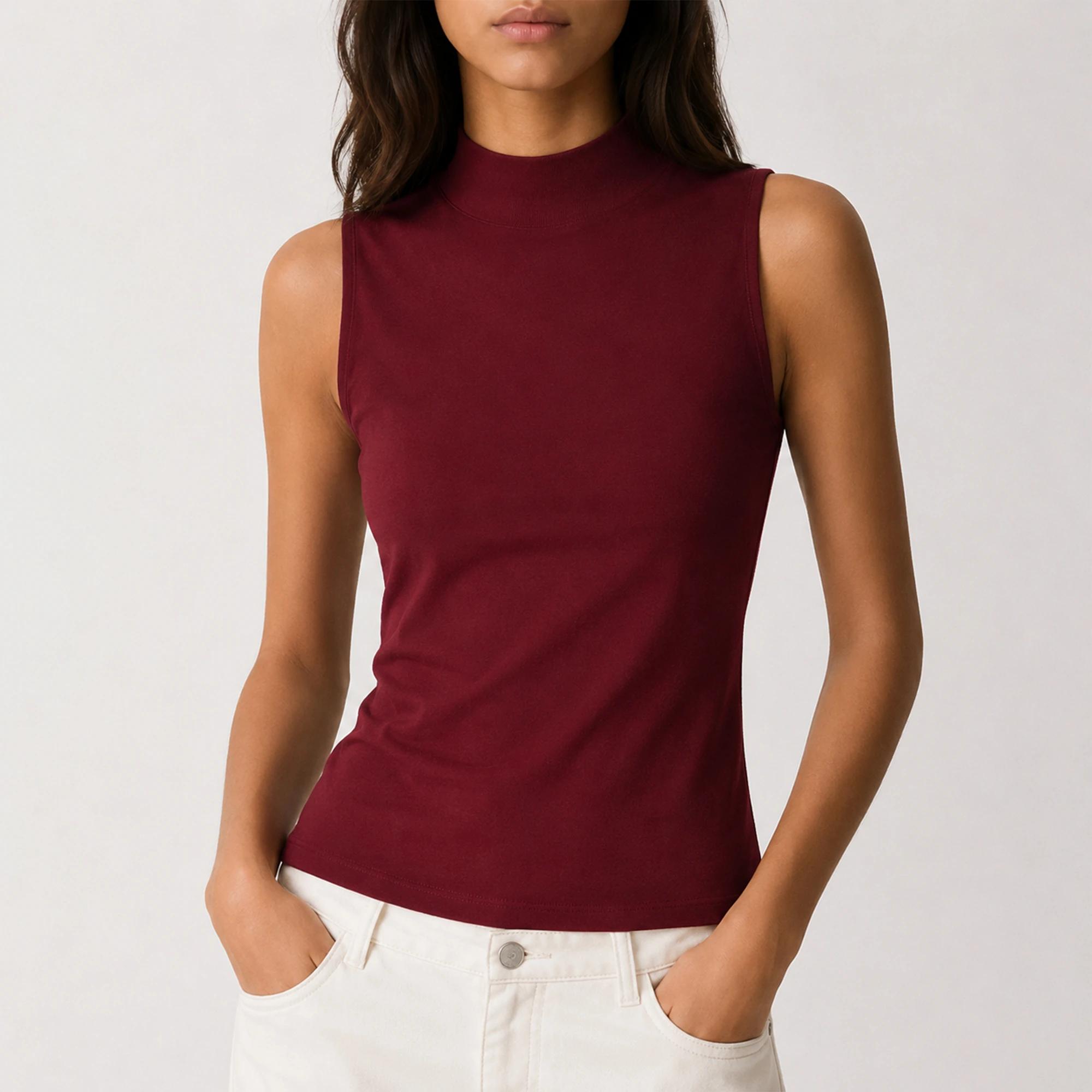 بلوزة نسائية بياقة عالية وبدون أكمام product image