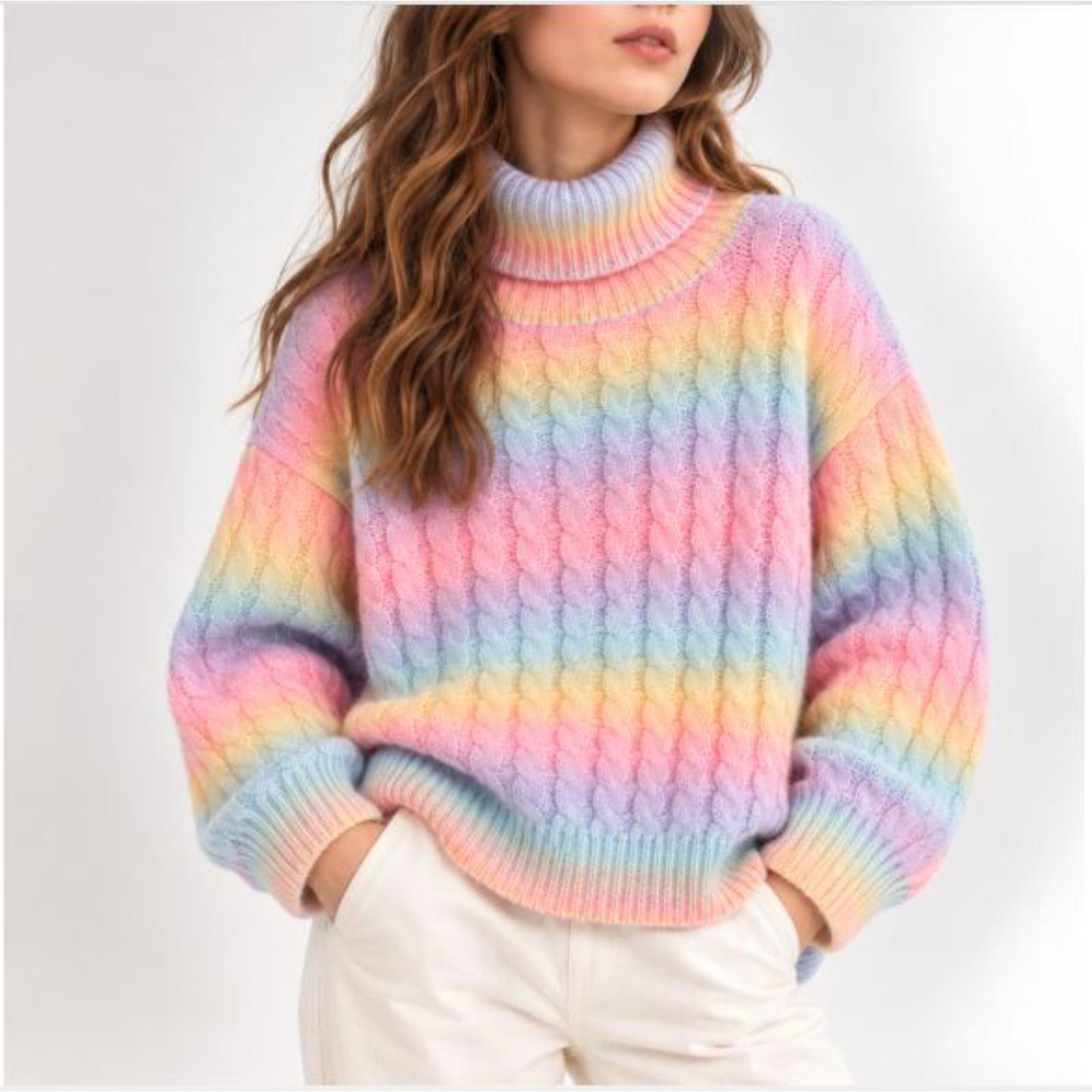 سترة نسائية بياقة عالية محبوكة على شكل ضفائر product image