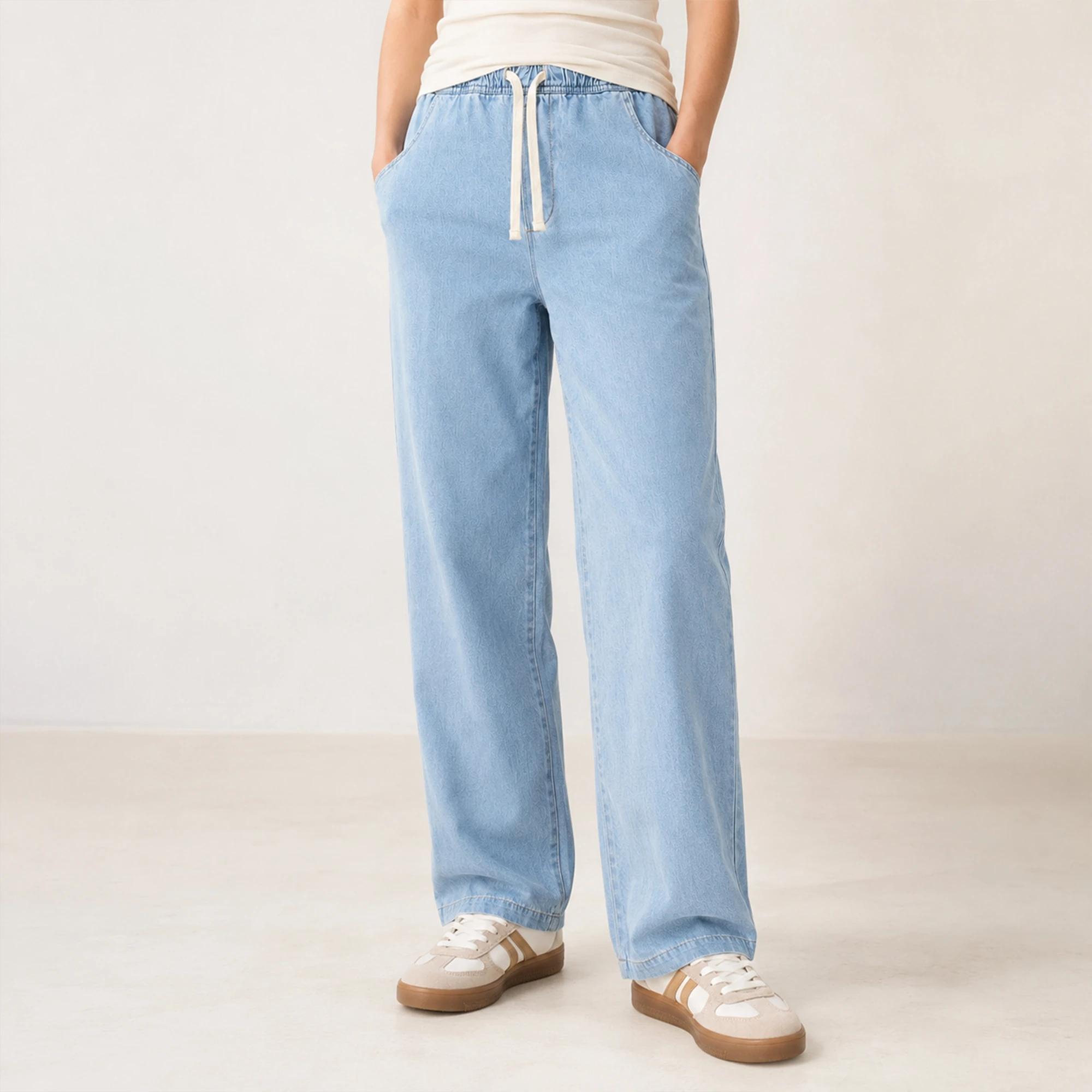 بنطال جينز نسائي بخصر مطاطي ورباط product image